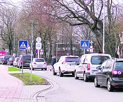 Noch am Freitag bildete sich vor der Ampel im Probstendamm eine lange Autoschlange. Am Montag verlängerten Techniker der Firma Swarco die Grünphase, sodass der Verkehr seither besser fließt. (Foto: Frank)