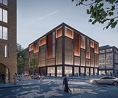 So stellen sich die Planer die Zukunft der Knechtschen Hallen vor: In der Mitte ist das künftige Parkhaus (Halle B) zu sehen. Davor führt die Planstraße B nach links Richtung Berliner Straße. Rechts hinten steht die Halle A an der Schloßstraße. Vorn links ragt eine Ecke des Quartiers am Buttermarkt in das Bild hinein. (Visualisierung: Schneider + Sendelbach Architektengesellschaft mbH)